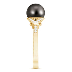 Tahitian Pearl and Diamond Engagement Ring with Split Shank