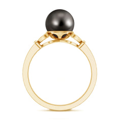 Tahitian Pearl and Diamond Engagement Ring with Split Shank
