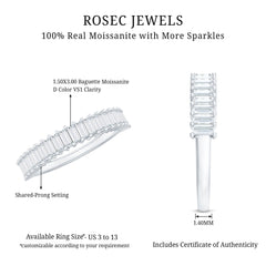 Certified Baguette Cut Moissanite Half Eternity Band Ring