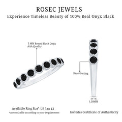 Beaded Bezel Set Black Onyx Half Eternity Wedding Band