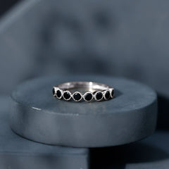 Beaded Bezel Set Black Onyx Half Eternity Wedding Band