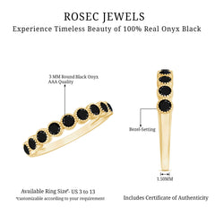 Beaded Bezel Set Black Onyx Half Eternity Wedding Band