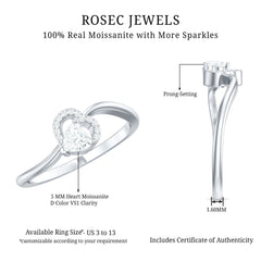 Certified Moissanite Heart Promise Ring for Her
