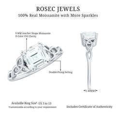 Asscher Cut 8 MM Moissanite Celtic Knot Engagement Ring