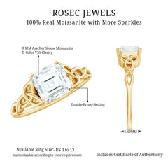 Asscher Cut 8 MM Moissanite Celtic Knot Engagement Ring