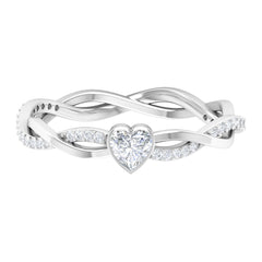 Certified Real Diamond Heart Promise Ring with Braided Shank