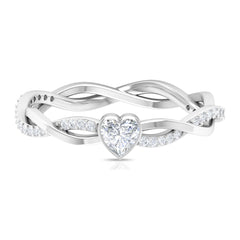 Certified Real Diamond Heart Promise Ring with Braided Shank