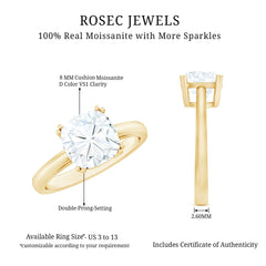 3 CT Cushion Cut Certified Moissanite Solitaire Engagement Ring