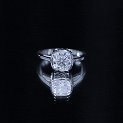 Bezel Set Cushion Cut Moissanite Solitaire Engagement Ring
