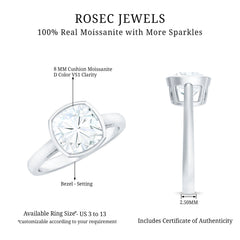 Bezel Set Cushion Cut Moissanite Solitaire Engagement Ring