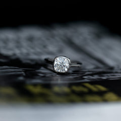 Bezel Set Cushion Cut Moissanite Solitaire Engagement Ring