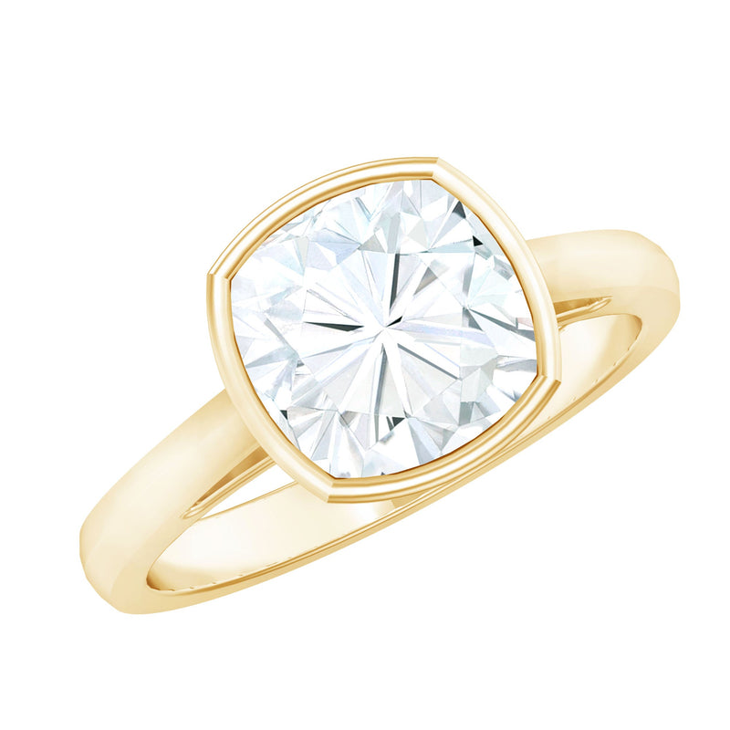 Bezel Set Cushion Cut Moissanite Solitaire Engagement Ring