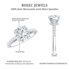 3 CT Cushion Cut Moissanite Solitaire Engagement Ring
