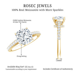 3 CT Cushion Cut Moissanite Solitaire Engagement Ring