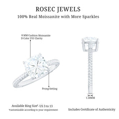 3 CT Certified Moissanite Cushion Cut Engagement Ring