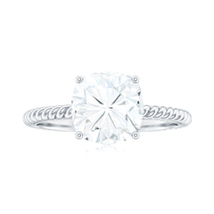 Cushion Cut Moissanite Solitaire Engagement Ring with Twisted Rope