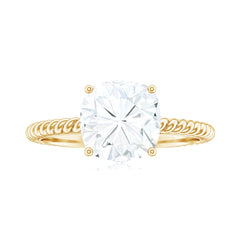 Cushion Cut Moissanite Solitaire Engagement Ring with Twisted Rope