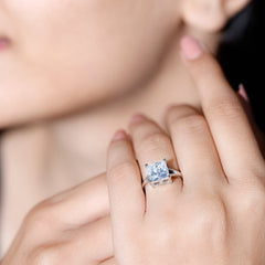 Certified 8 MM Moissanite Princess Cut Engagement Ring with Split Shank