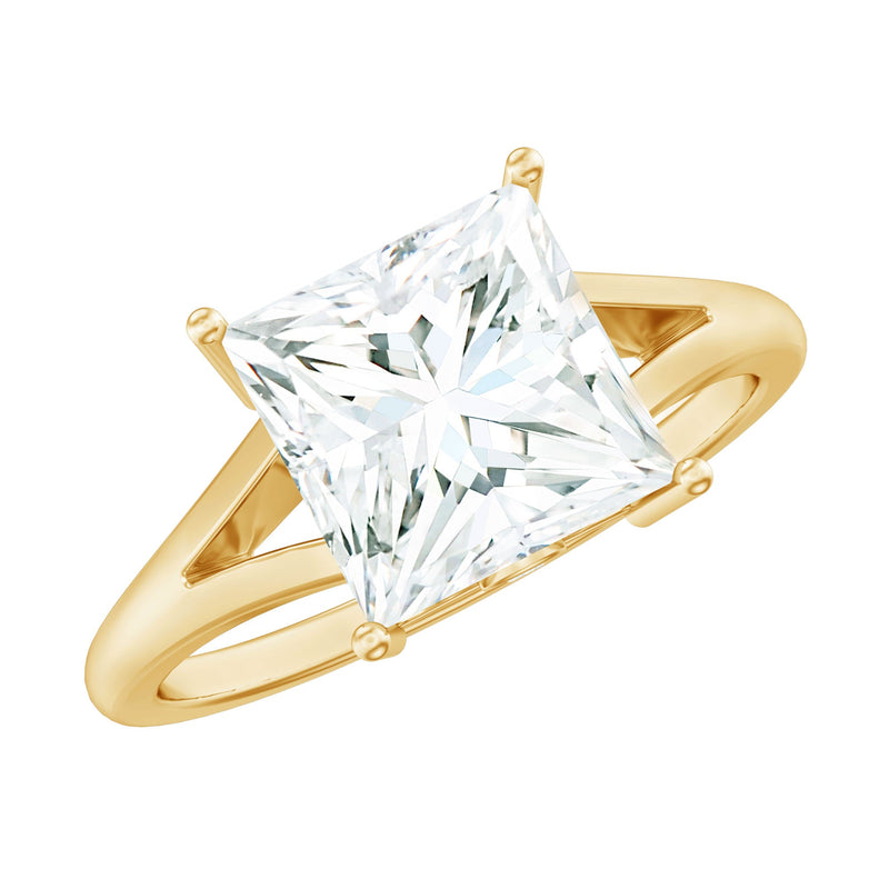 Certified 8 MM Moissanite Princess Cut Engagement Ring with Split Shank