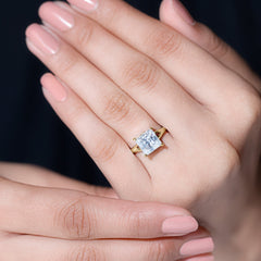 Certified 8 MM Moissanite Princess Cut Engagement Ring with Split Shank
