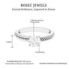 Cubic Zirconia Solitaire Twisted Rope Ring in Square Prong Setting