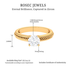 Cubic Zirconia Solitaire Twisted Rope Ring in Square Prong Setting