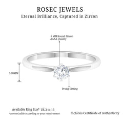 5 MM Round Zircon Solitaire Promise Ring