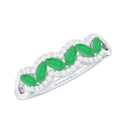 Natural Marquise Emerald Half Eternity Anniversary Ring with Diamond