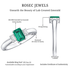 Emerald Cut Emerald and Diamond 3 Stone Promise Ring for Her