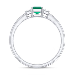 Emerald Cut Emerald and Diamond 3 Stone Promise Ring for Her