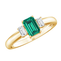 Emerald Cut Emerald and Diamond 3 Stone Promise Ring for Her