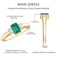 Emerald Cut Emerald and Diamond 3 Stone Promise Ring for Her