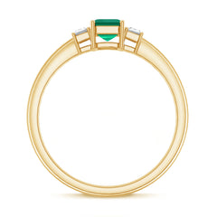 Emerald Cut Emerald and Diamond 3 Stone Promise Ring for Her
