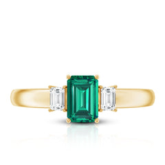 Emerald Cut Emerald and Diamond 3 Stone Promise Ring for Her