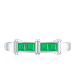 Princess Cut Real Emerald Band Ring in Channel Setting