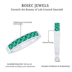 Princess Cut Created Emerald Half Eternity Band Ring in Channel Setting