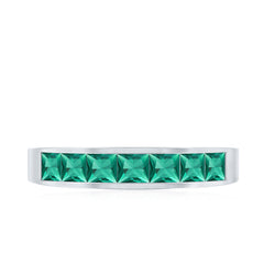 Princess Cut Created Emerald Half Eternity Band Ring in Channel Setting