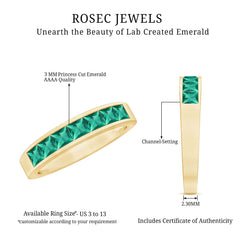 Princess Cut Created Emerald Half Eternity Band Ring in Channel Setting