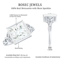 Princess Cut Moissanite Celtic Engagement Ring in Bezel Setting