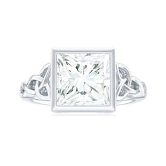 Princess Cut Moissanite Celtic Engagement Ring in Bezel Setting