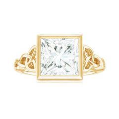 Princess Cut Moissanite Celtic Engagement Ring in Bezel Setting