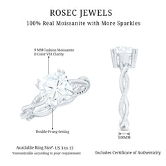Cushion Cut Solitaire Moissanite Braided Engagement Ring
