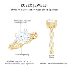 Cushion Cut Solitaire Moissanite Braided Engagement Ring