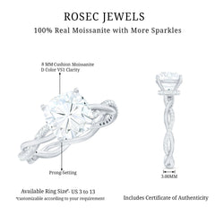 8 MM Moissanite Cushion Cut Hidden Halo Engagement Rings