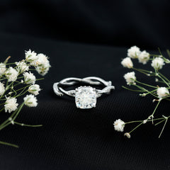 8 MM Moissanite Cushion Cut Hidden Halo Engagement Rings