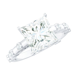 Princess Cut Moissanite Solitaire Engagement Ring with Spaced Accent