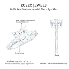 Princess Cut Moissanite Solitaire Engagement Ring with Spaced Accent