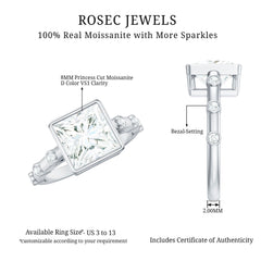 Bezel Set Moissanite Princess Cut Engagement Ring with Spaced Accent