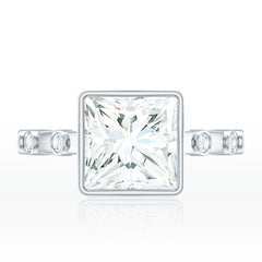 Bezel Set Moissanite Princess Cut Engagement Ring with Spaced Accent
