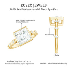 Bezel Set Moissanite Princess Cut Engagement Ring with Spaced Accent